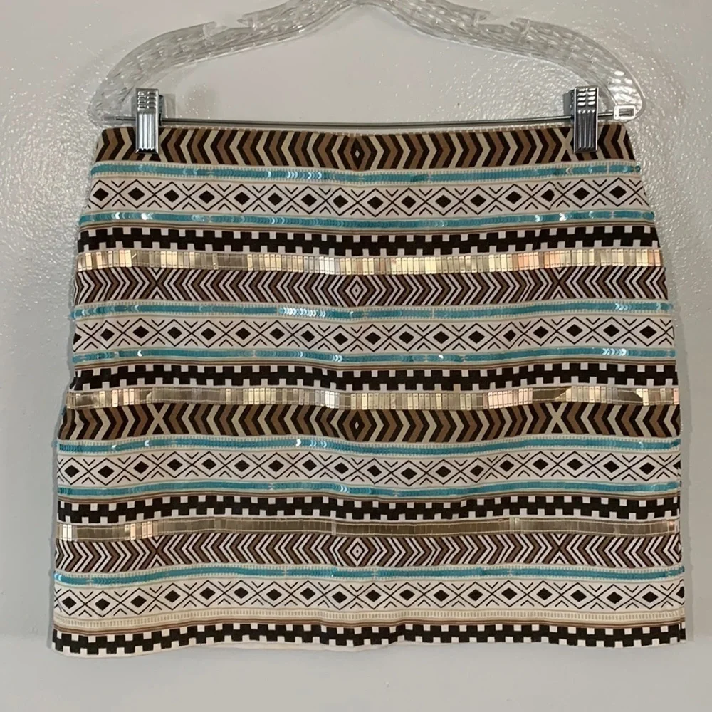Unbranded Striped Beaded Sequin Embellished Southwestern Mini Skirt Size M